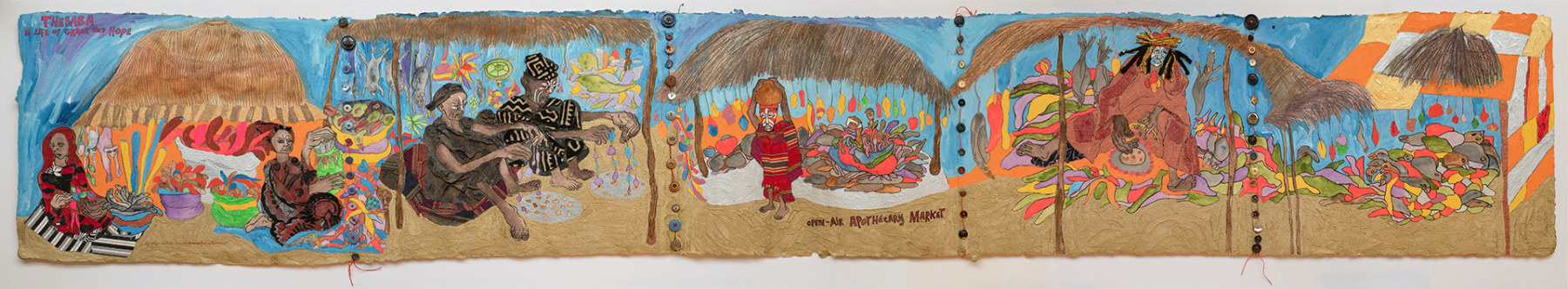 Aminah Brenda Lynn Robinson
Themba - Open Air Apothecary Market
1996 - 2012
19.5 x 119.5 in.
Mixed media on paper