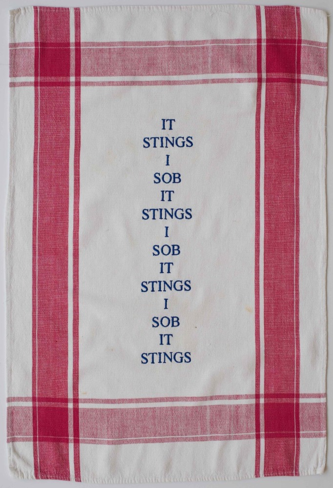 Zo&amp;euml; Buckman
Sob, 2019
Embroidery on vintage linen tea towel
27 x 18.5&amp;nbsp;inches,
&amp;nbsp;