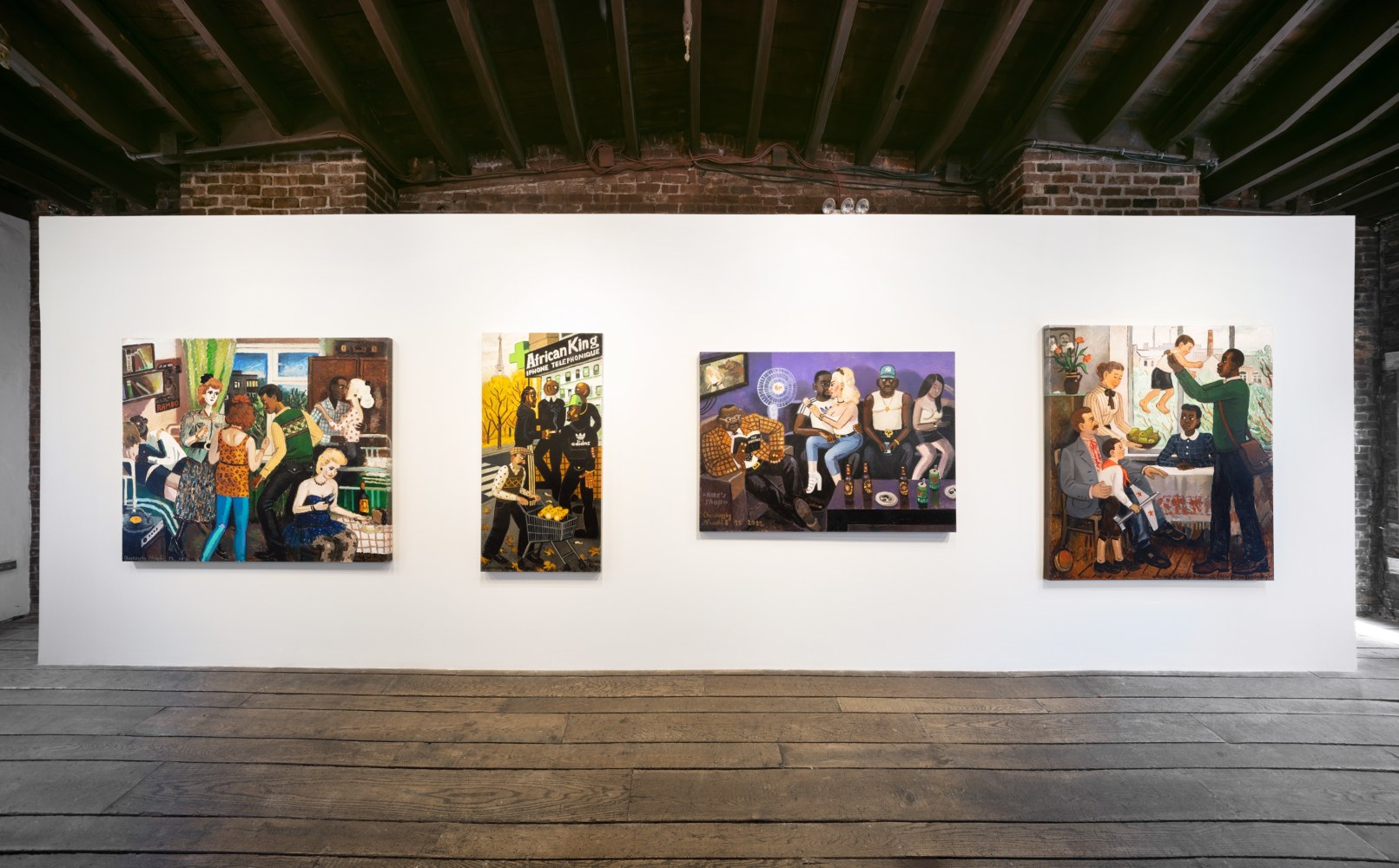An image of 4 paintings on the second floor of the gallery