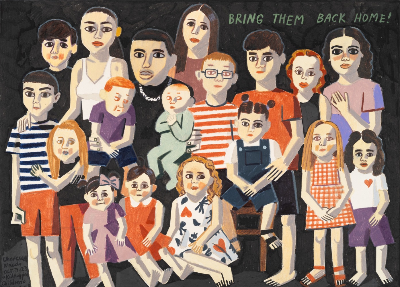 Bring Them Back Home, 2023
Watercolor, marker, colored pencil, and wax crayon paper
11.5 x 16 inches