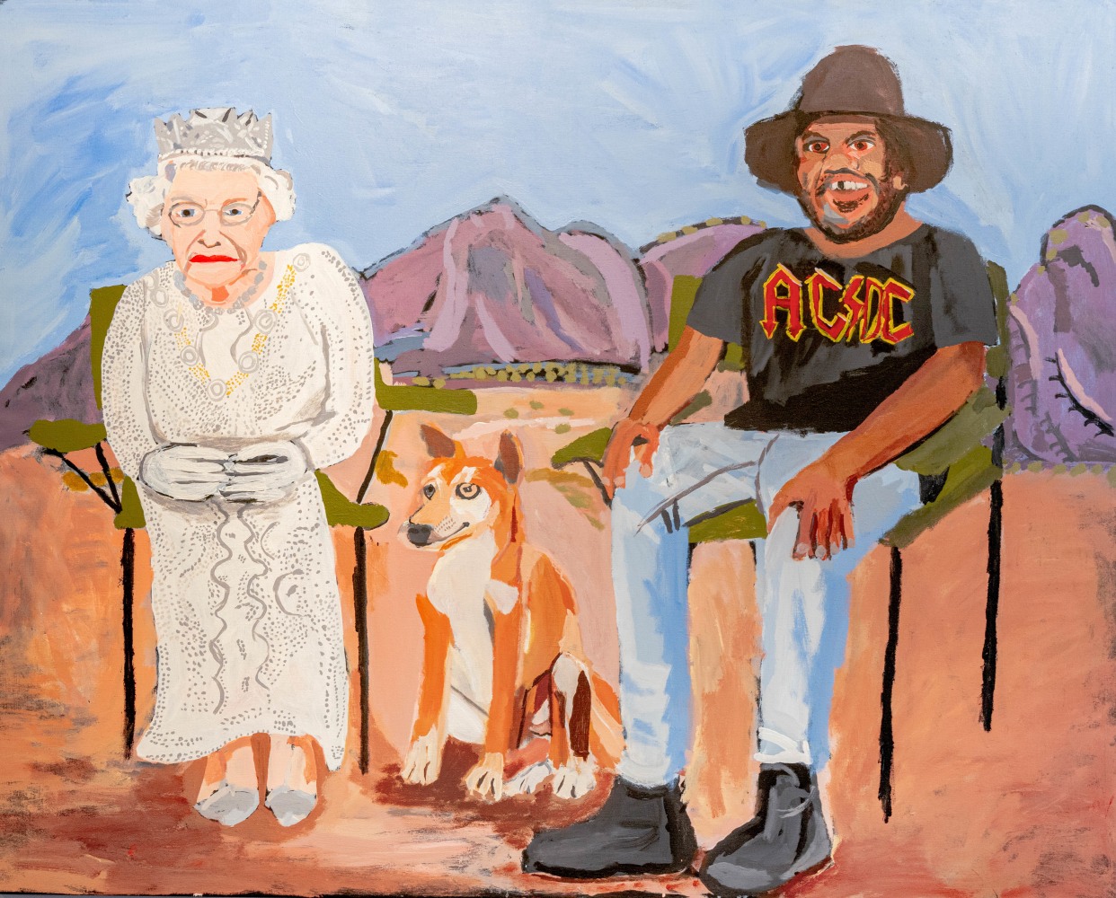Elizabeth and Vincent (on Country), 2021
Acrylic on linen
48 &amp;times; 60 inches