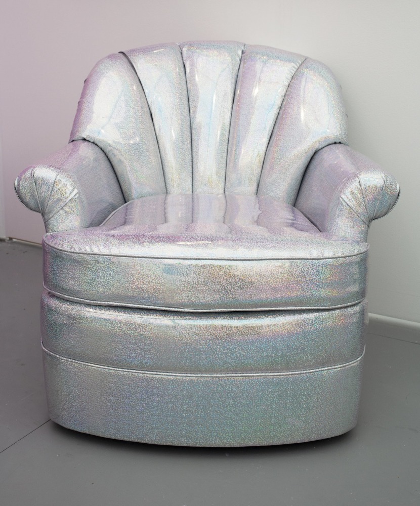 Sadie Barnette
Untitled (Holographic chair), 2018&amp;nbsp;
Holographic vinyl and vintage chair&amp;nbsp;
36 x 41 x 36 inches