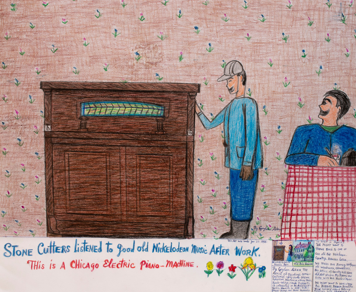 Stone Cutters Listened to good old Nickelodeon music After Work, 1998
Colored pencil, ballpoint pen, and crayon on paper
14 x 17 inches