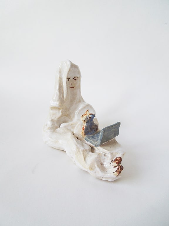 Untitled (figure with cat and notebook), 2017
Ceramic
4 x 5&amp;nbsp;x 3&amp;nbsp;inches