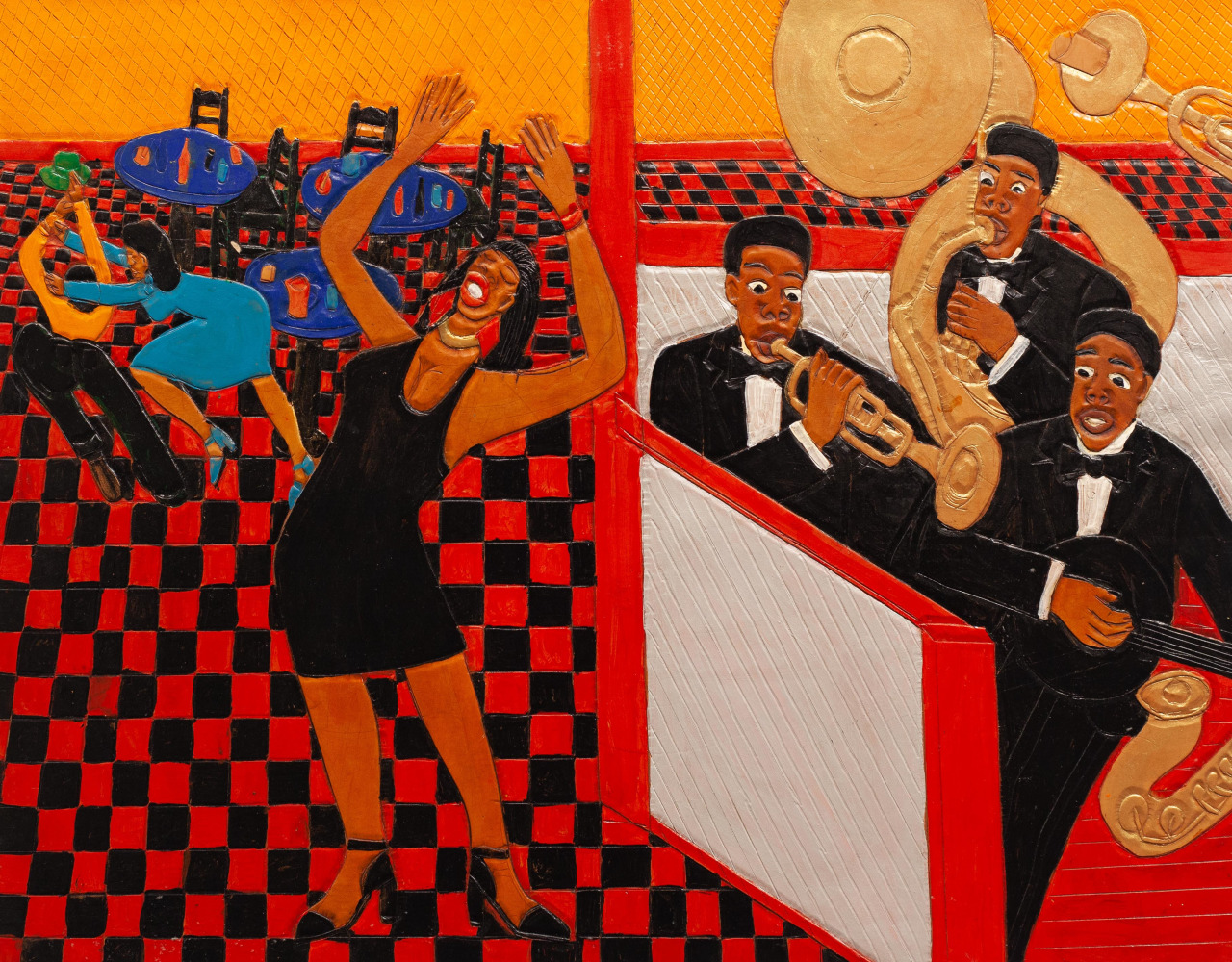 Winfred Rembert
Juke Joint #1, 2014
Acrylic paint on carved and tooled leather
27.5 x 34.5 in