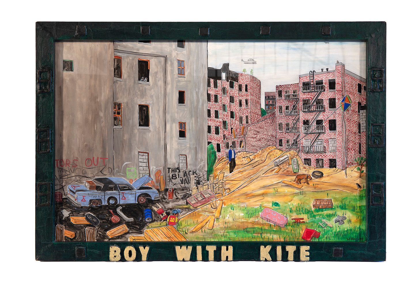 Boy with Kite, 1987
Pencil graphite and gouache on paper with acrylic painted papier-m&amp;acirc;ch&amp;eacute; frame
30.25 x 44.25 x 1.5 inches