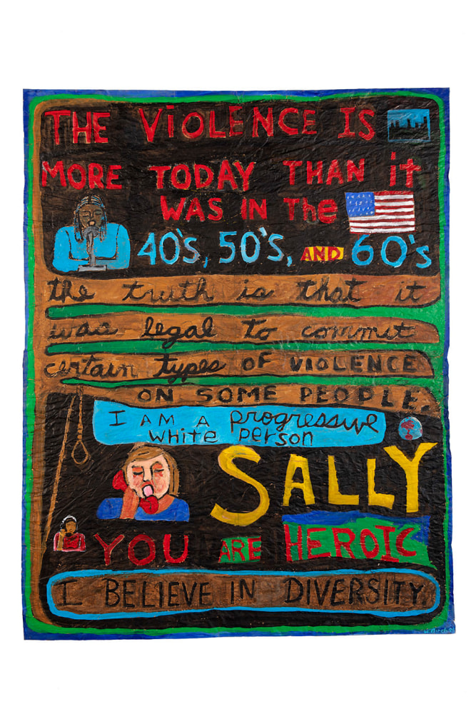 Violence is More Today (Than it was in the 40&amp;#39;s, 50&amp;#39;s, &amp;amp; 60&amp;#39;s), 1994
Mixed media on paper
68 x 53.25 inches
