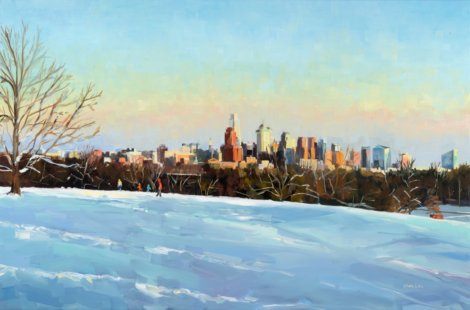 Elaine Lisle, Sledding With A View 24&quot; x 36&quot;  Oil On Canvas