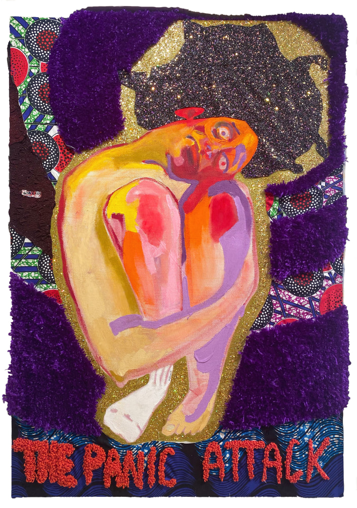 The Panic Attack  44.5&quot; x 31&quot;  Mixed Media On Primary Tufting Cloth