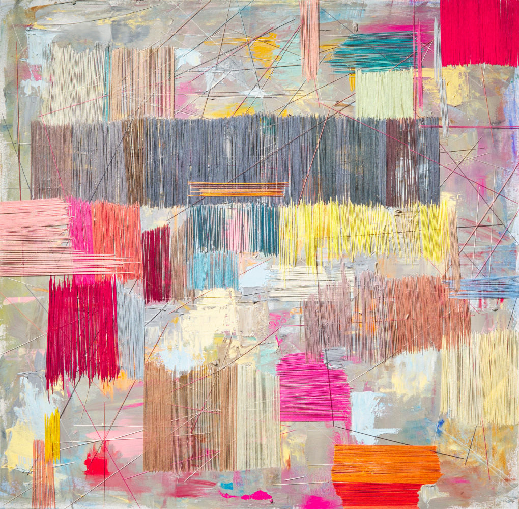 Natasha Das, Gray II  48″ x 48″  Oil And Thread On Canvas