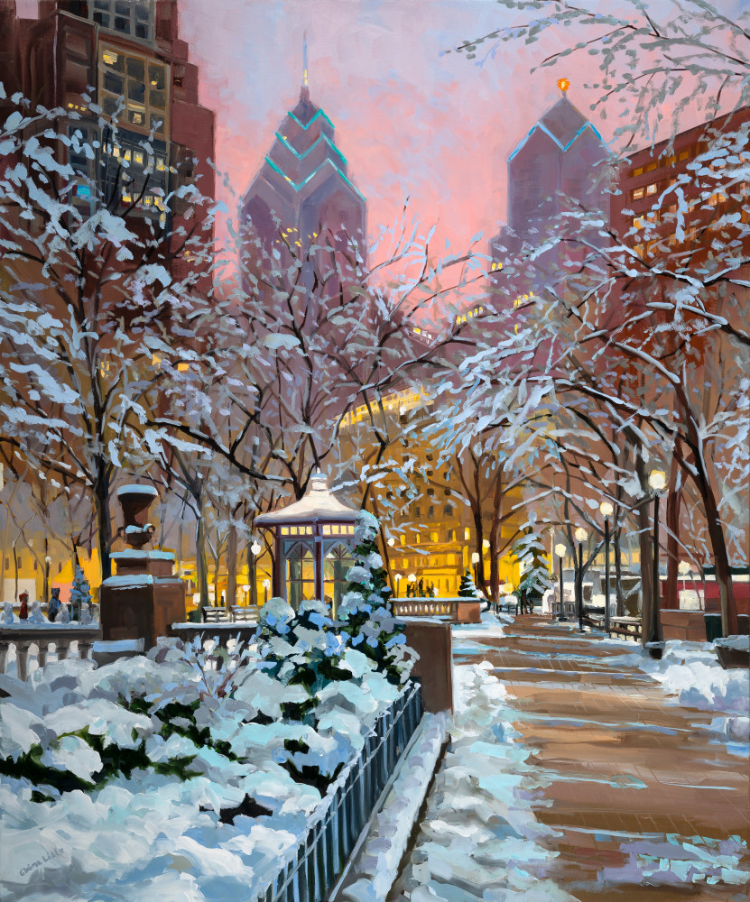 Elaine Lisle, Rittenhouse Snow  30&quot; x 36&quot;  Oil On Canvas