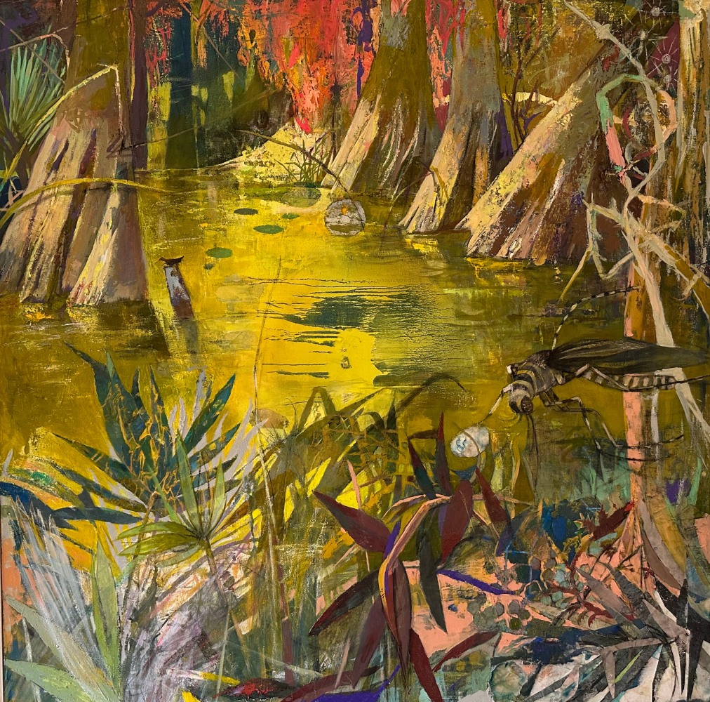 Perky Edgerton, Swamp Lafitte  48&quot; x 48&quot;  Oil And Collage On Canvas