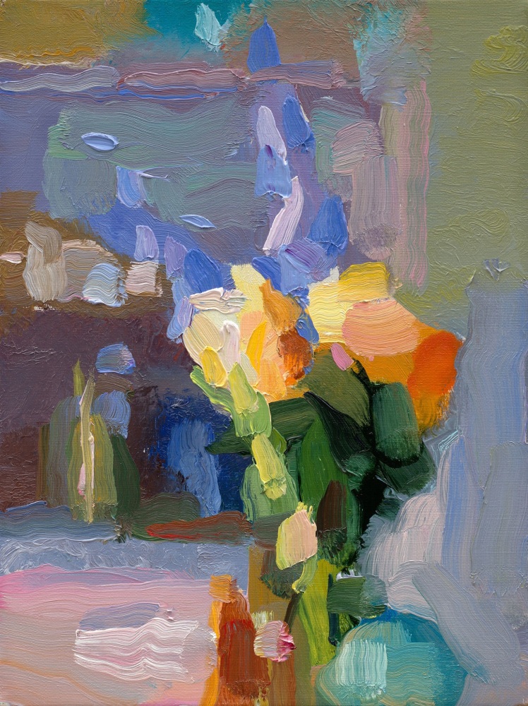 Christine Lafuente, Delphinium, Roses And Teapot 12&quot; x 9&quot;  Oil On Linen