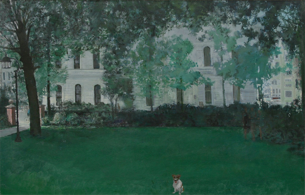 James Stewart, Dog In Park 25&quot; x 40&quot;  Oil On Canvas