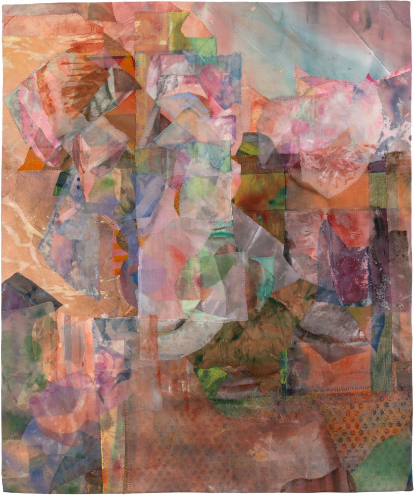 Image 3: Completed, In Conversation, 35.5&quot; x 29.5&quot;, Acrylic And Thread On Silk, Linen, And Cotton