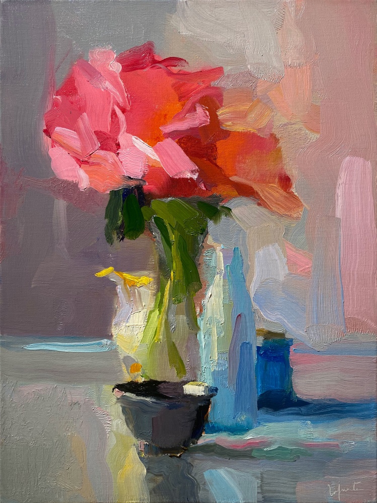 Peonies, Bottles And Cup  16&quot; x 12&quot;  Oil On Linen