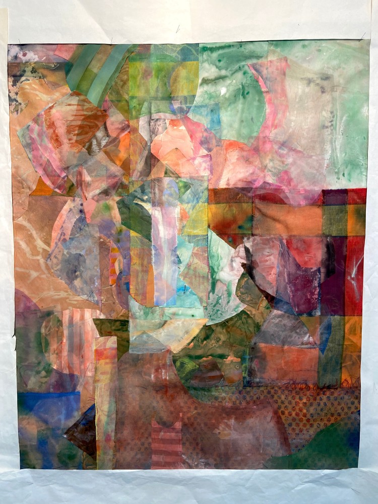 Image 2: In Conversation, Fabric pieces basted in place