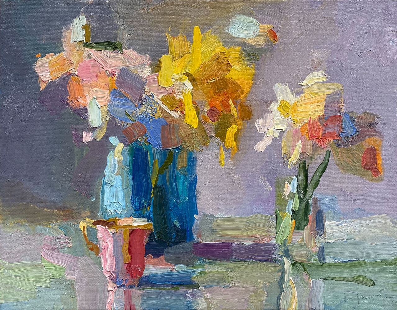 Daffodils And Teacup  11&quot; x 14&quot;  Oil On Linen