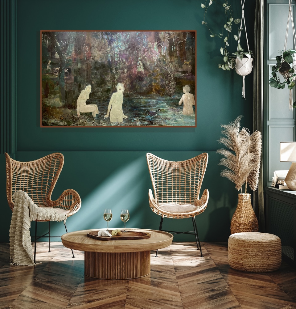 Elizabeth Geiger, Orange And Blue Still Life With Sculpture, 40&quot; x 40&quot;, Oil On Linen