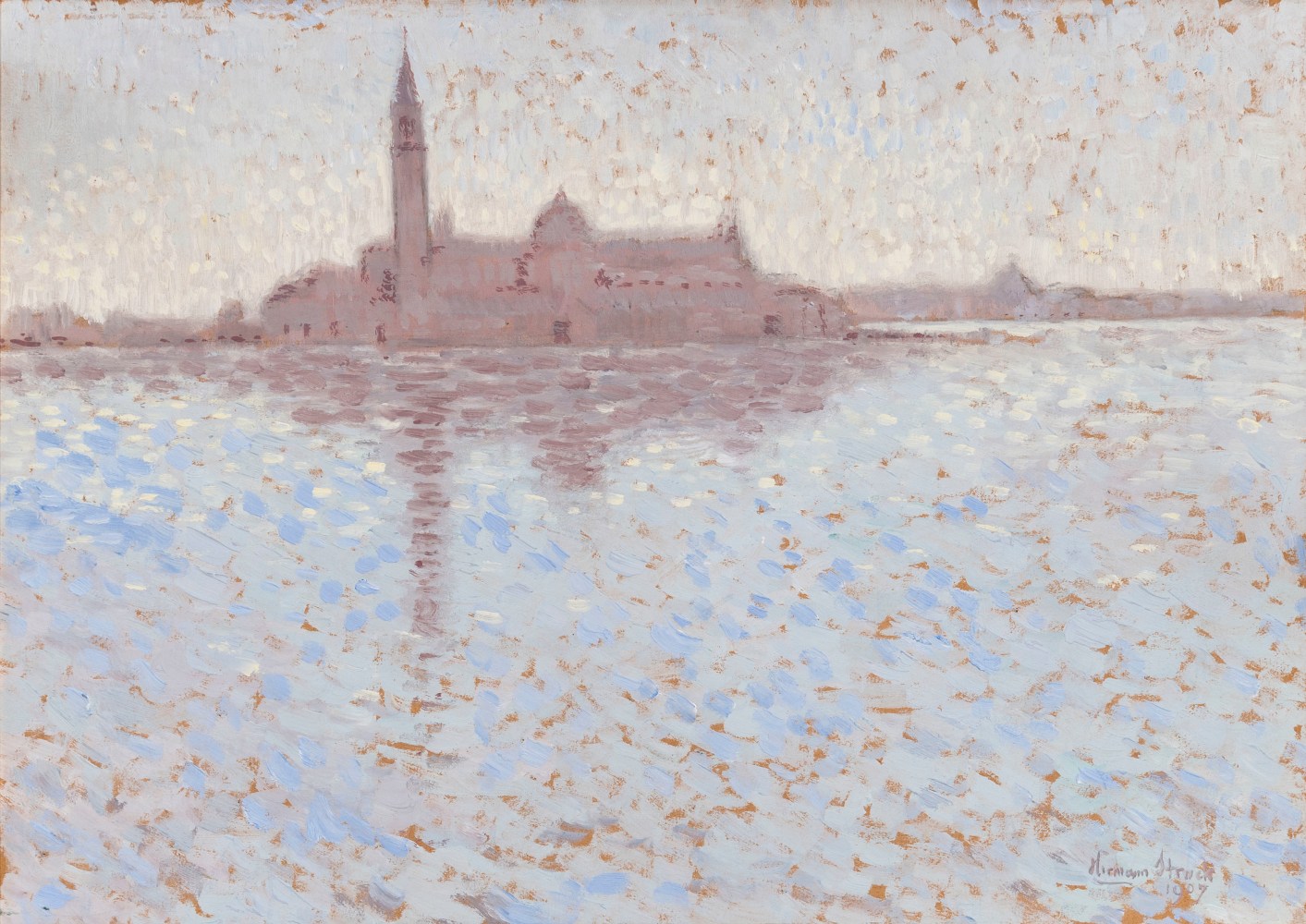 Hermann Struck, View of San Giorgio Maggiore, Venice, 1907
Oil on board, 19 by 13.5 inches
(48.3 by 34.3 cm)
Framed: 28 x 22 1/2 inches
(Inv# HS3003)