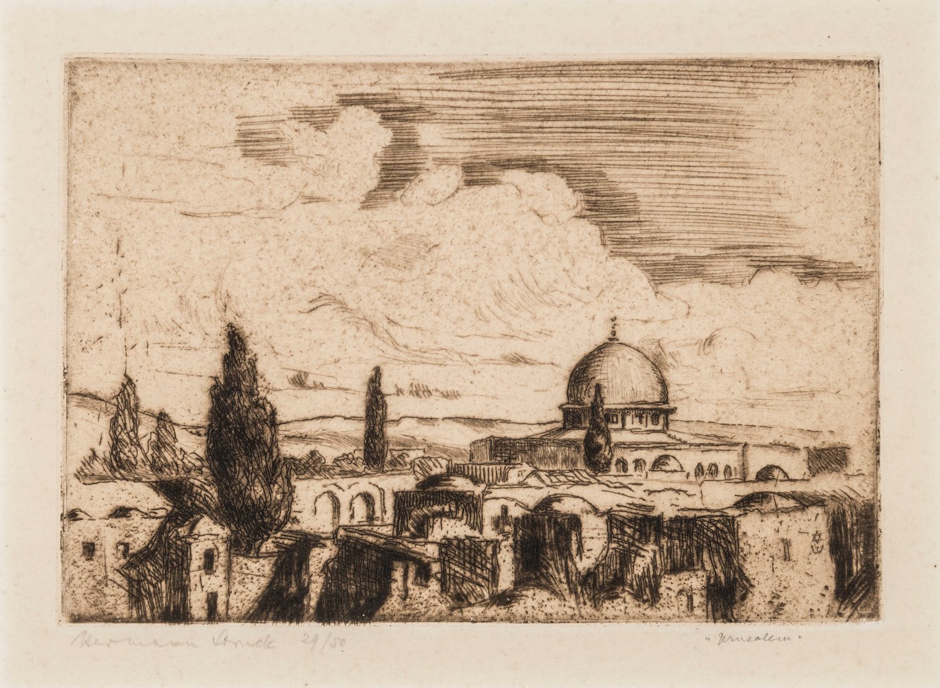 Hermann Struck, Jerusalem (small)
Etching, 5.55 by 3.98 inches
(14.1 by 10.1 cm)
Framed: 11 x 9 inches
Edition 29 of 50
(Inv# HS2720.1)