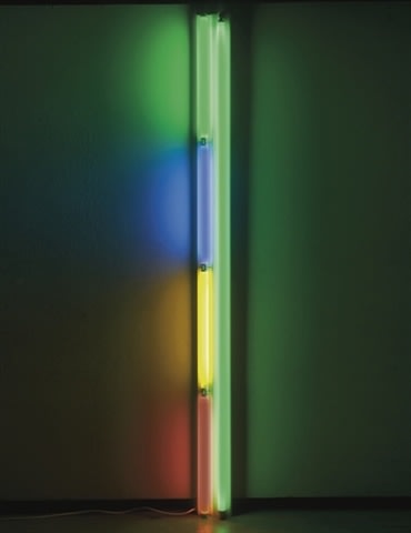 Dan Flavin, Untitled (to Ksenija), 1985, green, blue,

yellow, &amp;amp; pink fluorescent light, 96 by 6.5 by 3 inches