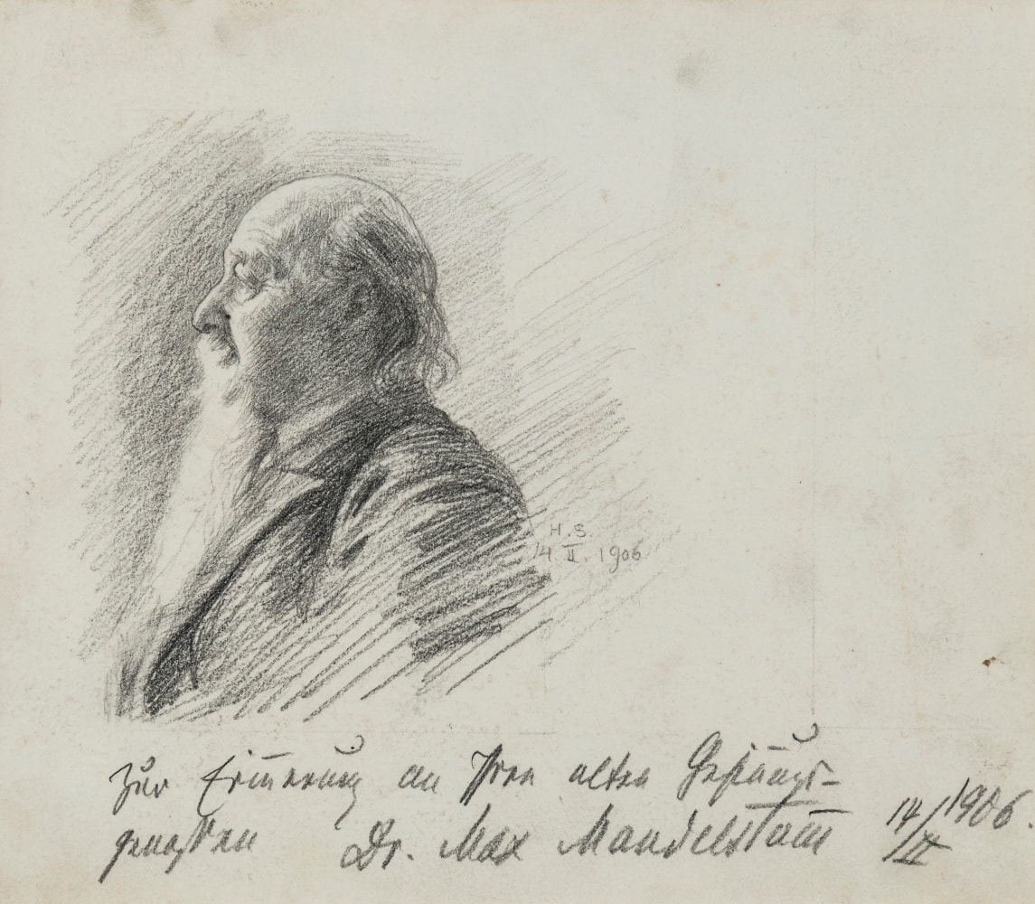 Hermann Struck, Portrait of Dr. Max Mandelstein, 1906
Graphite on paper, 7.09 by 6.1 inches
(18 by 15.5 cm)
Framed: 11 1/2 x 11 inches
(Inv# HS3117)