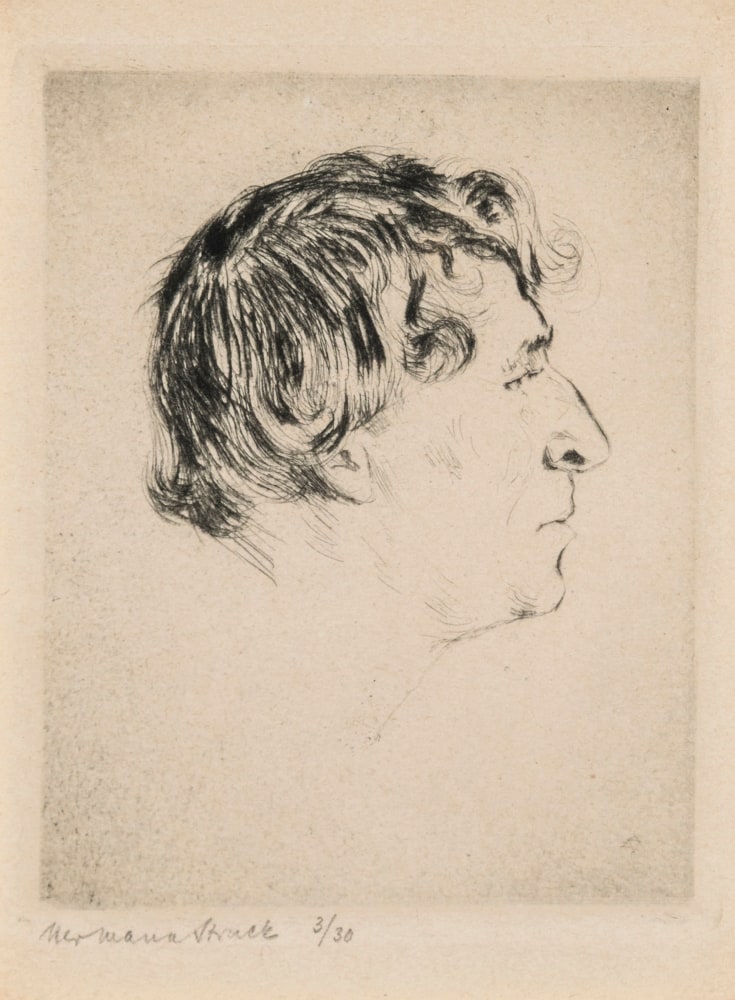 Hermann Struck, Portrait of Marc Chagall, c. 1922
Etching, 3.54 by 4.33 inches
(9 by 11 cm)
Framed: 15 1/4 x 17 3/4 inches
Edition of 30
(Inv# HS1679.2)