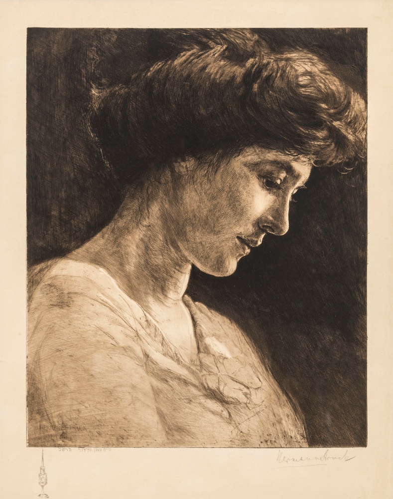 Hermann Struck, Profile of a woman&amp;nbsp;
Etching, 12.91 by 15.75 inches
(32.8 by 40 cm)
Framed: 20 x 24 inches
(Inv# HS3124.1)