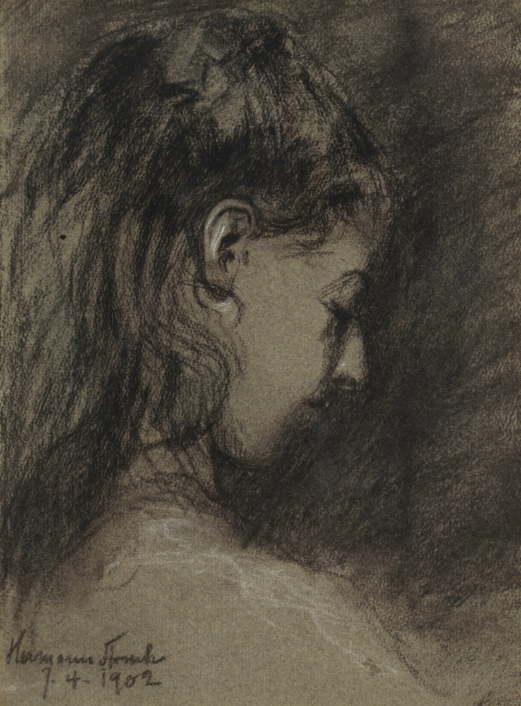 Hermann Struck, Portrait of a young woman, 1902
Charcoal, 7.87 by 10.51 inches
(20 by 26.7 cm)
Framed: 15 x 18 inches
(Inv# HS3162)