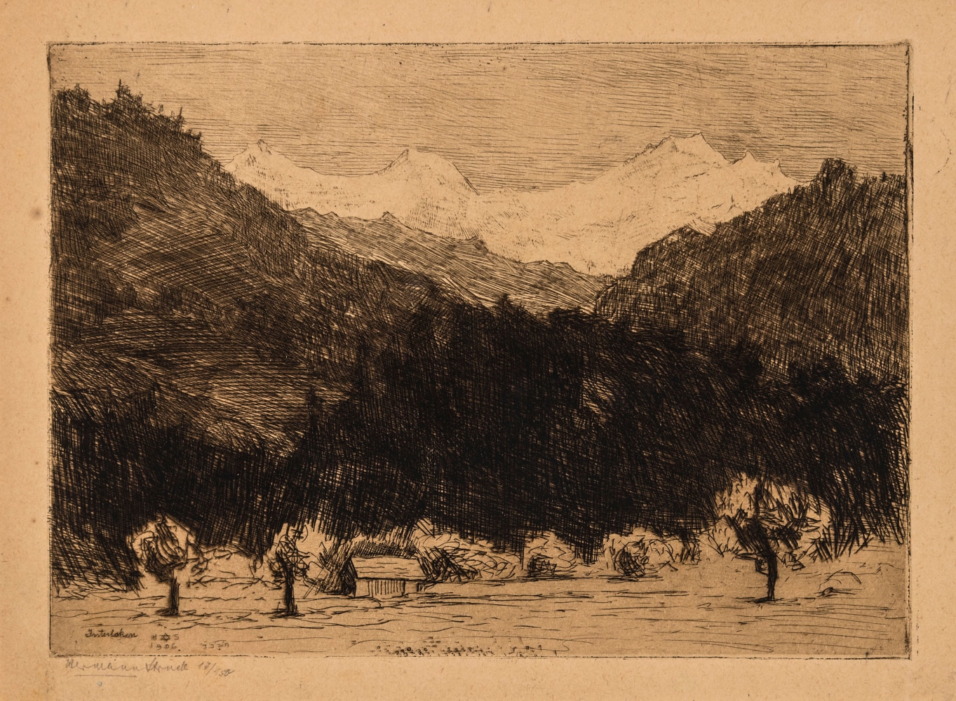 Hermann Struck, Interlaken, 1906
Etching, 8.11 by 6.22 inches
(20.6 by 15.8 cm)
Framed: 17 3/4 x 13 3/4 inches
Edition 17 of 150
(Inv# HS2474)