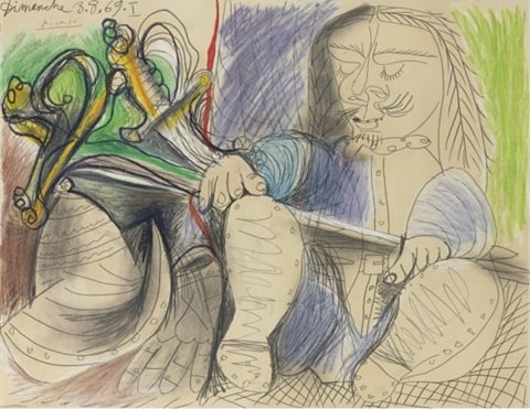 Pablo Picasso, Homme au casque et a l&amp;#39;epee, 1969

pencil, pastel and crayon, 50.8 x 65.2 cm