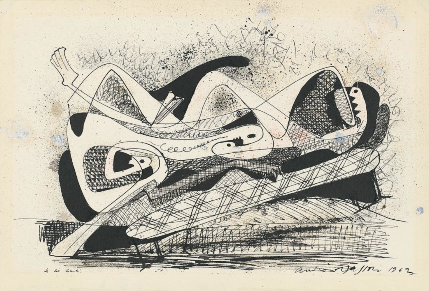 Andre Masson, Le Lit Hante, 1942, watercolor, pen, brush

and India ink on paper,15.67 x 22.76 inches (39.8 x 57.8 cm)