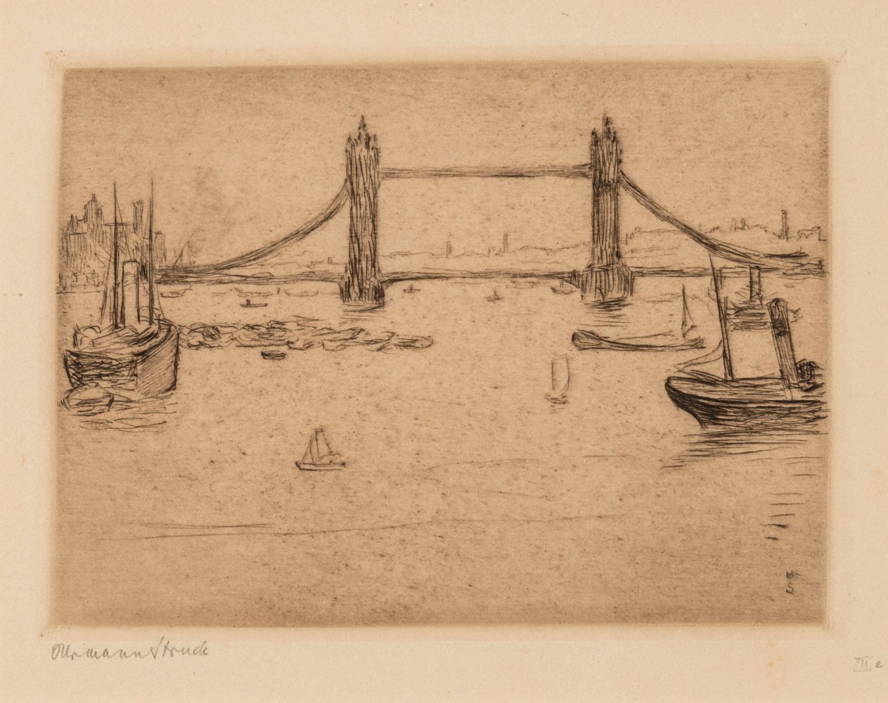 Hermann Struck, London, Tower Bridge
Etching, 5.59 by 4.02 inches
(14.2 by 10.2 cm)
Framed: 17 3/4 x 13 3/4 inches
Edition of 100
(Inv# HS1322)