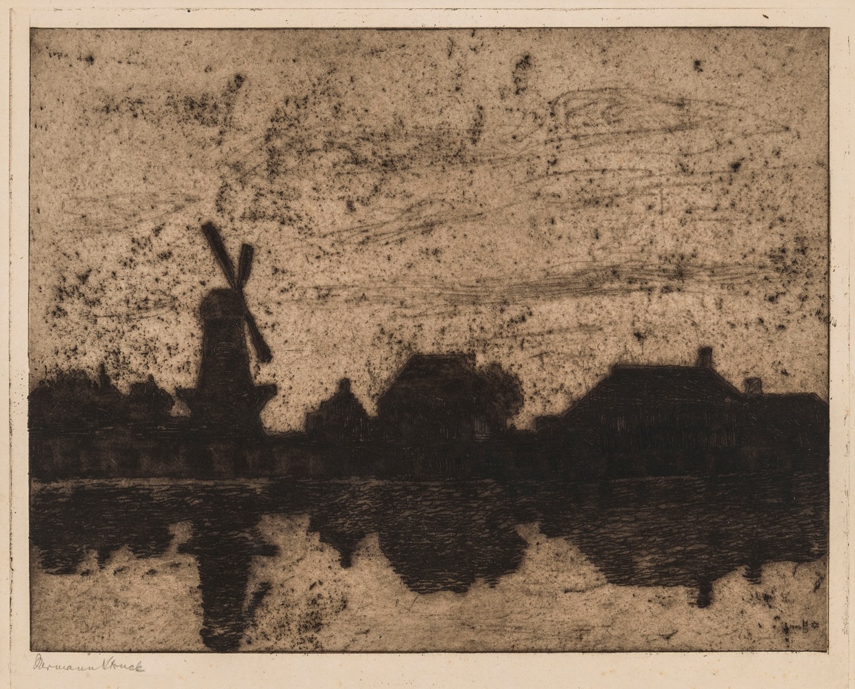 Hermann Struck, Evening on a Dutch canal
Etching, 12.28 by 9.57 inches
(31.2 by 24.3 cm)
Framed: 22 3/4 x 17 1/2 inches
(Inv# HS2499)