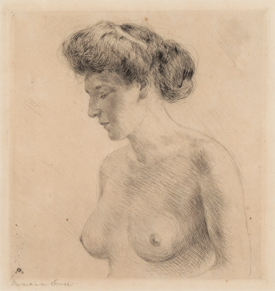 Hermann Struck, Half nude, 1909
Etching, 7.05 by 7.32 inches
(17.9 by 18.6 cm)
Framed: 14 x 17 inches
(Inv# HS3090)