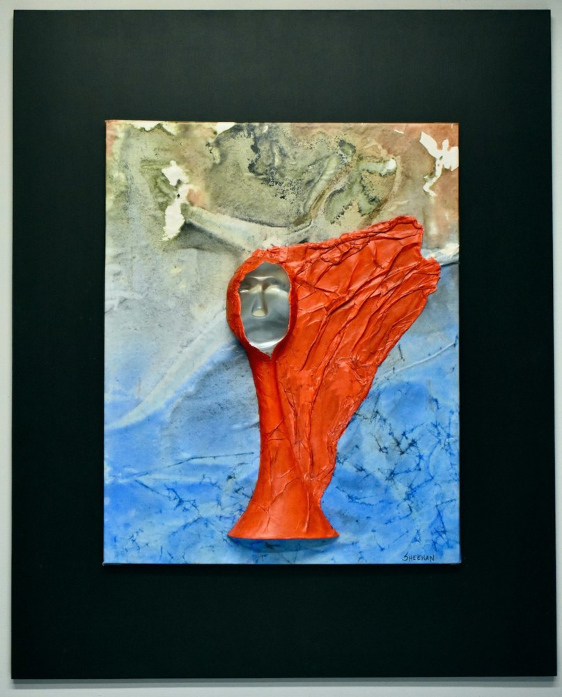 Lady In Red 

sculpted paper, acrylic paint, cast resin

24&amp;quot; x 19.5&amp;quot; x 2&amp;quot;