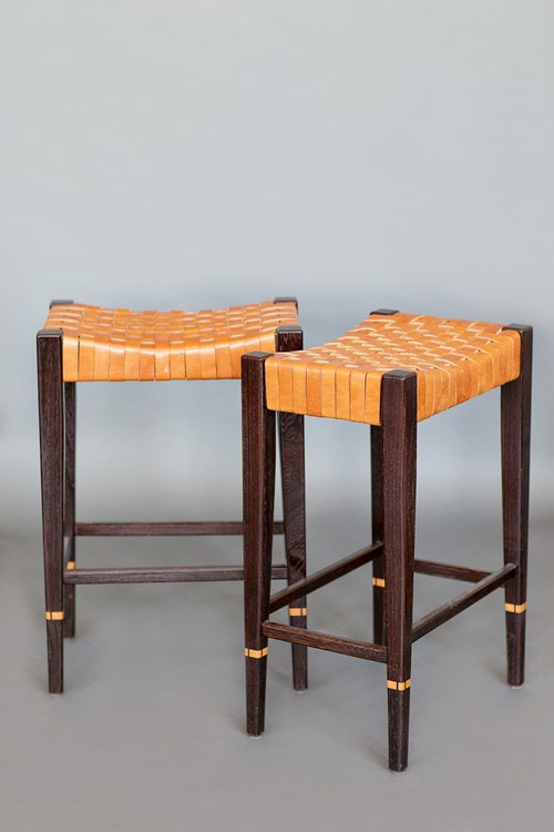 2 bar stools
Wenge wood with Cherry wood accents. Leather woven seat
16&amp;quot; x 36&amp;quot; x 12&amp;quot;
2018