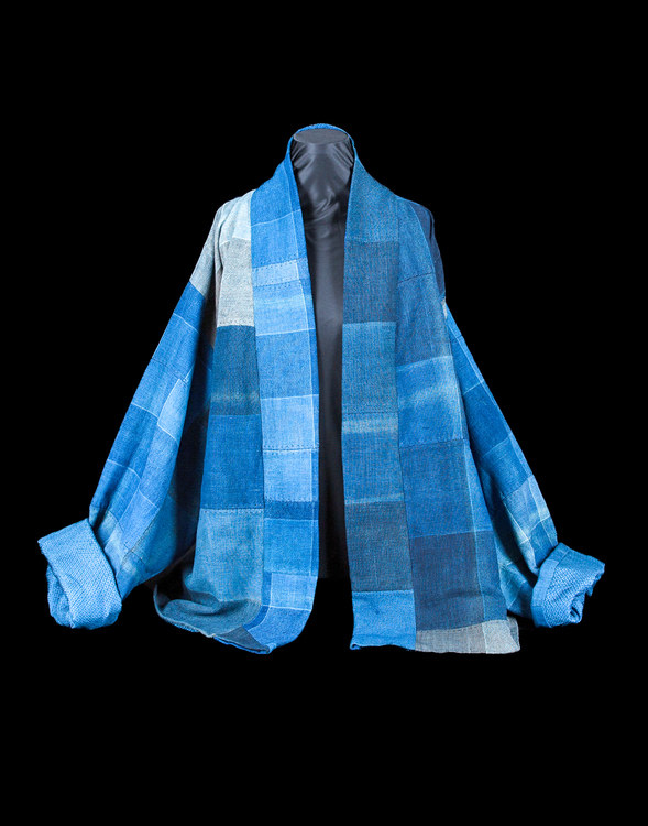 Indigo jacket with silk lining
Indigo cotton, natural dyes, hand-printed fabrics, and silk
35&amp;quot; x 35&amp;quot; x 0.01&amp;quot;
2019