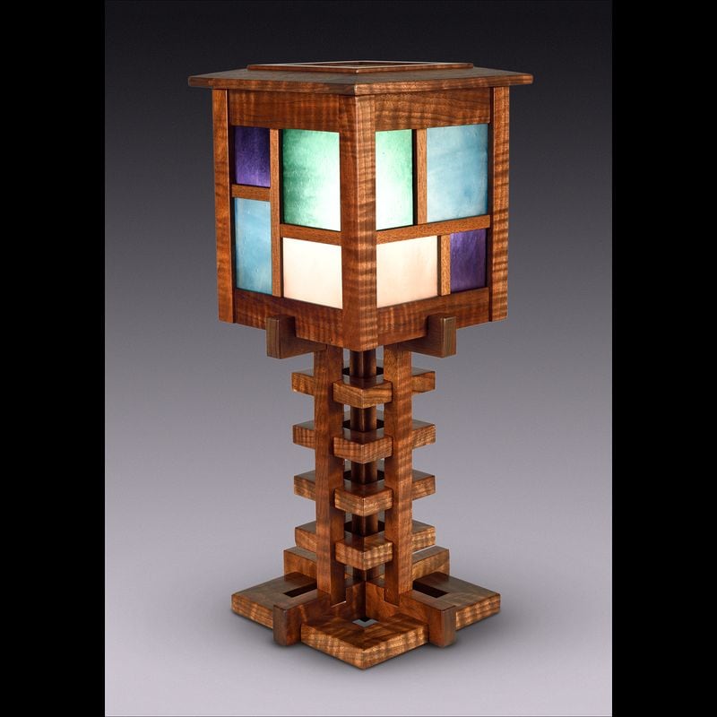 Shaded Lamp&amp;nbsp;

Wood and glass&amp;nbsp;

23&amp;quot;x9&amp;quot;x9&amp;quot;