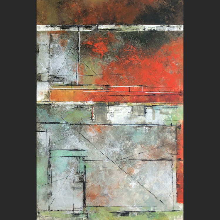 abstract painting with architectural elements