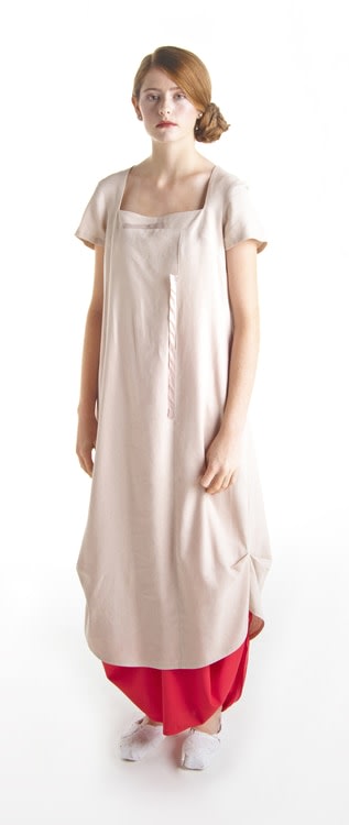 Empress dress on top of Poseidon skirt
long dress with asymmetrical seams and silk detail, shown on top of silk Poseidon skirt
15&amp;quot; x 65&amp;quot; x 4&amp;quot;
2019