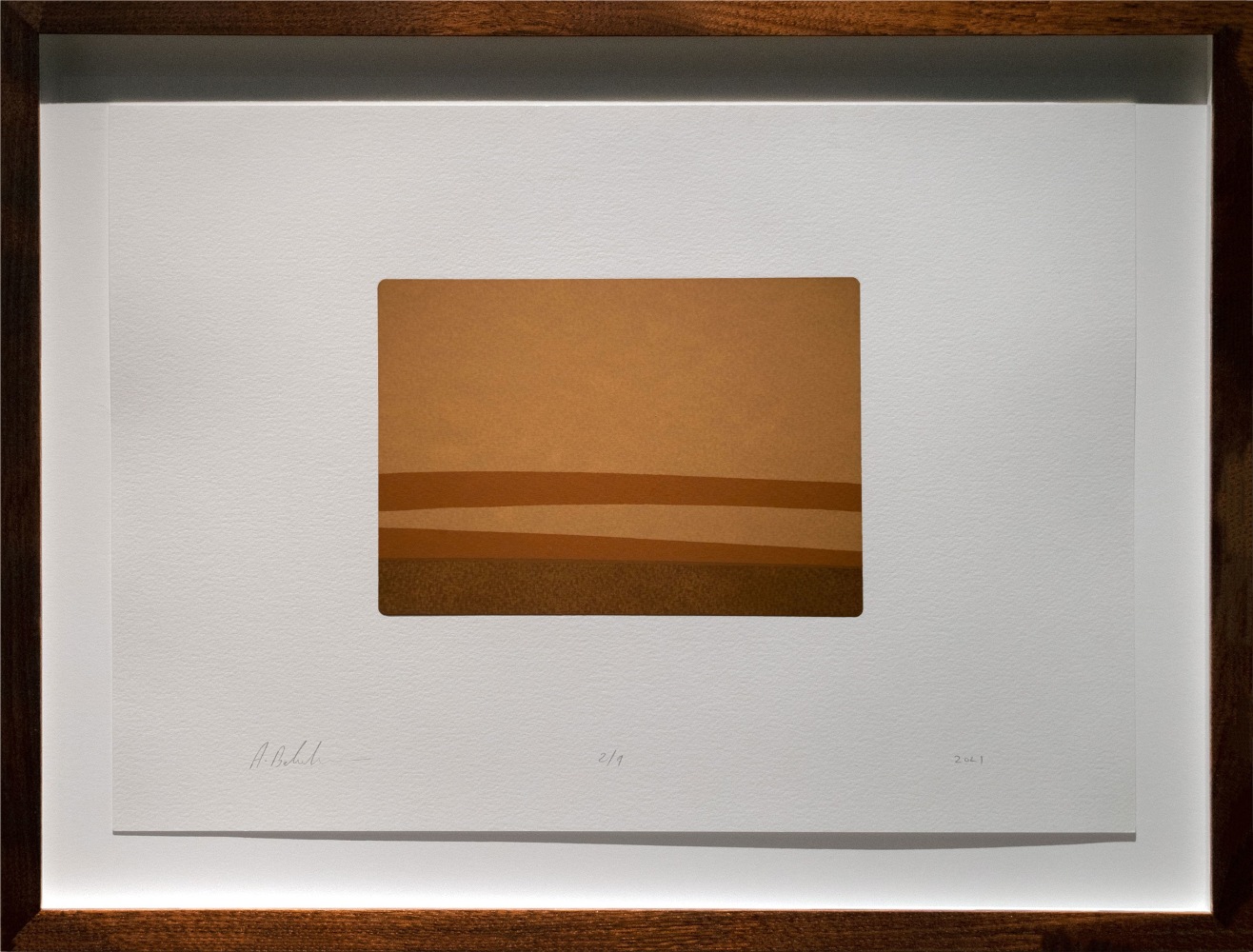 Alwar Balasubramaniam
L.S. IX, 2021
Silkscreened earth
Edition of 9
Paper 11.75&amp;rdquo; x 16.5&amp;rdquo; | Image 5.5&amp;rdquo; x 7.5&amp;rdquo;
Framed 15&amp;rdquo; x 19.5&amp;rdquo;
TG# 4385