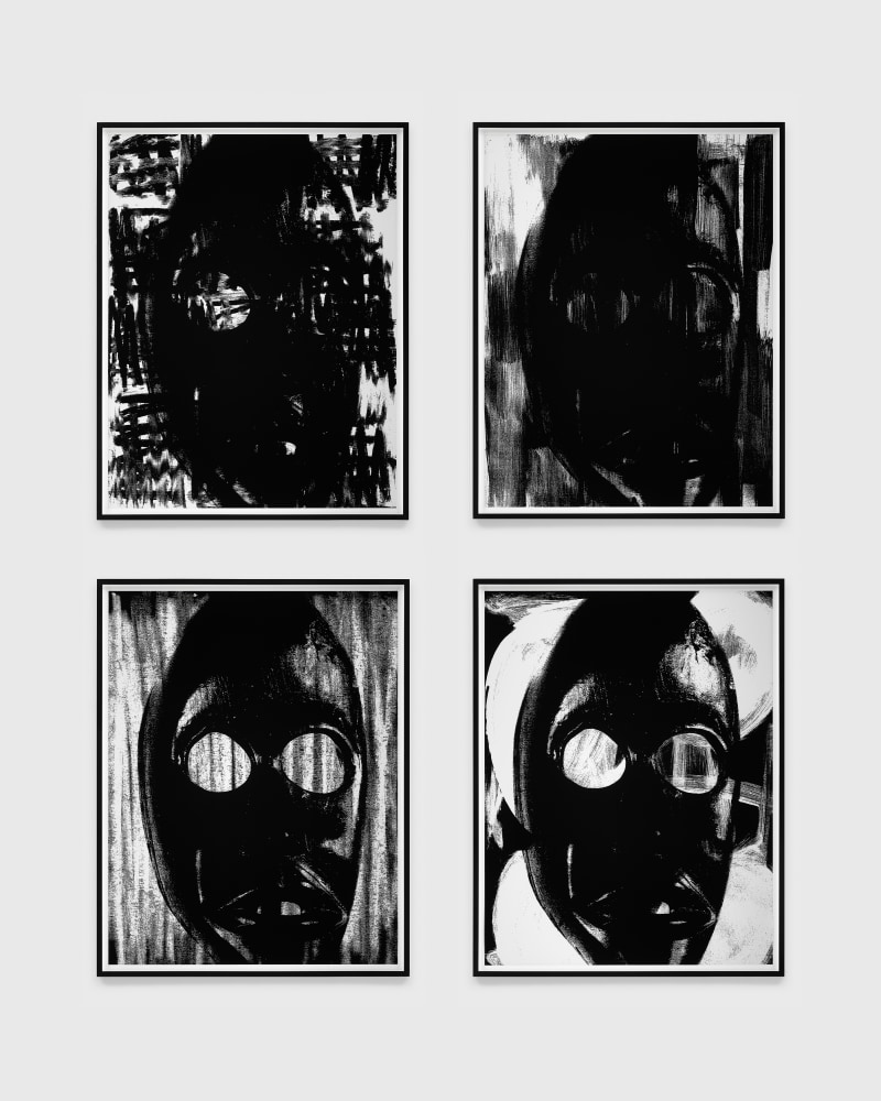 Adam Pendleton Untitled (masks) 2019 Silkscreen ink on Mylar, 4 parts Overall dimensions variable Sheet, each 130.81 x 100.33 cm / 51 1/2 x 39 1/2 in Frame, each 137.95 x 107.47 cm / 54 5/16 x 42 5/16 in
