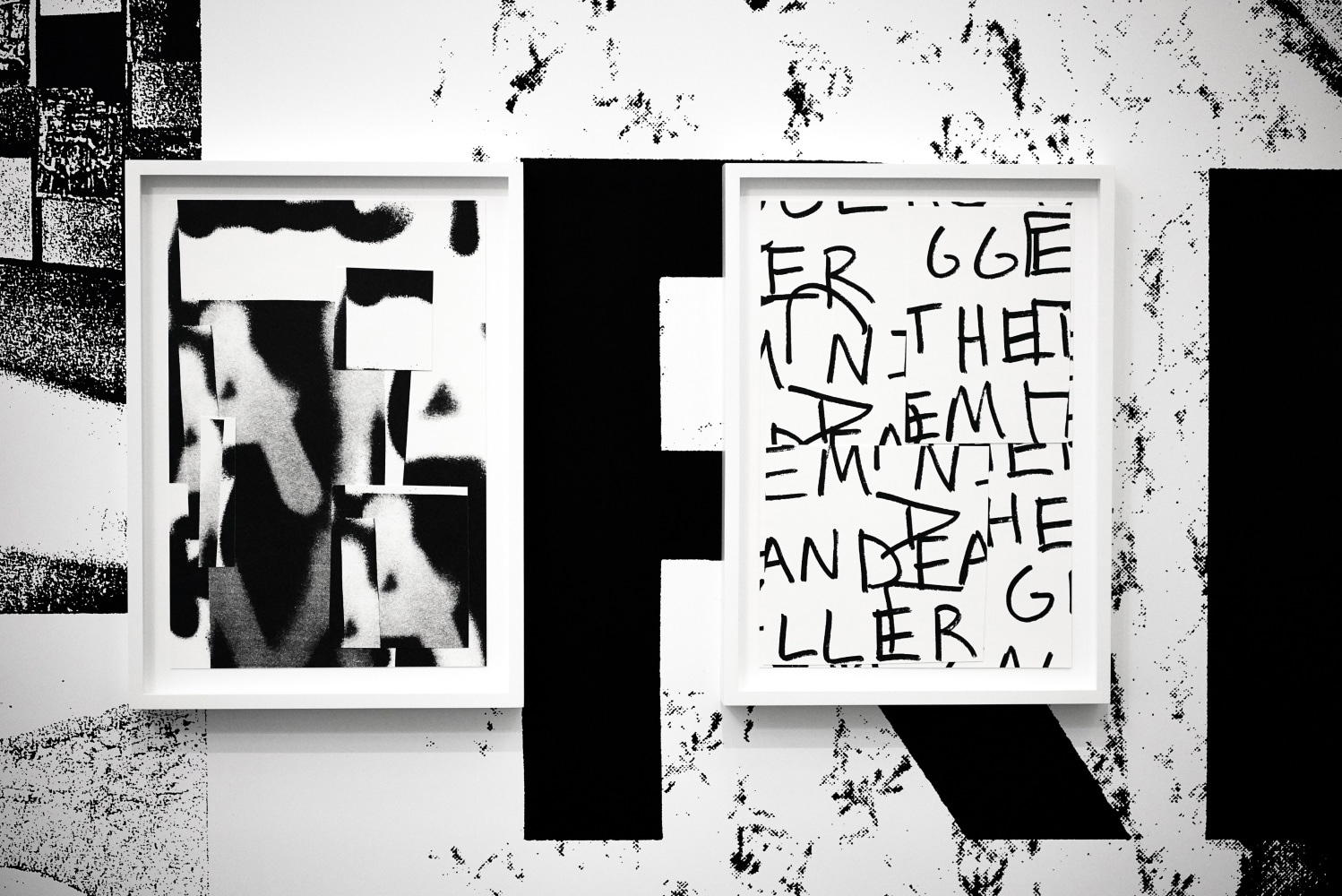 Installation view of paintings by Adam Pendleton