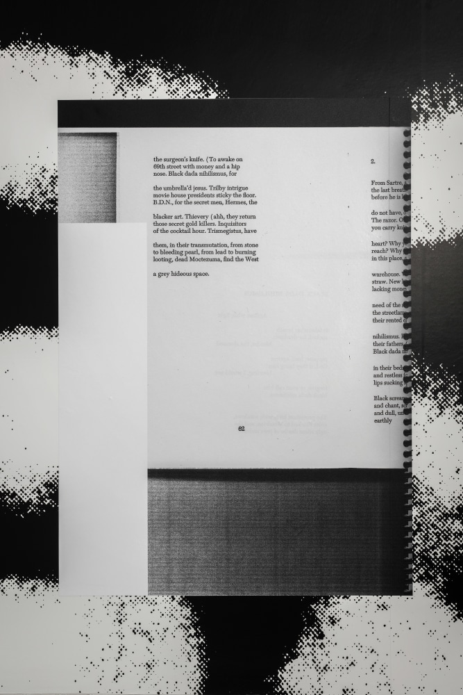 Installation view of paintings by Adam Pendleton