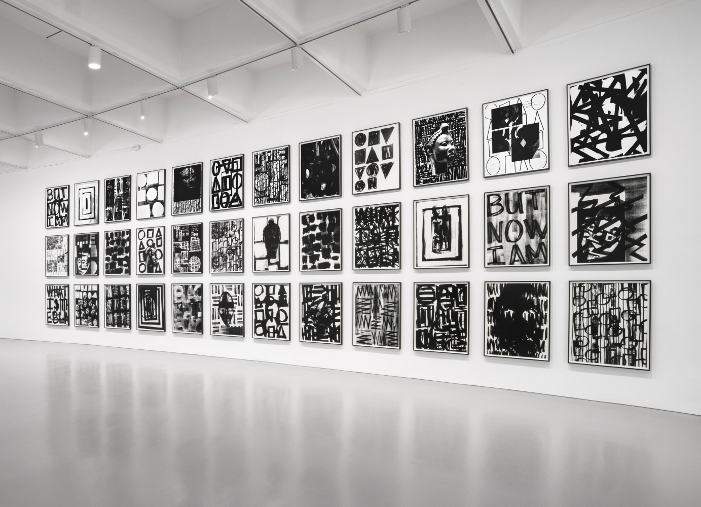 Installation view of paintings by Adam Pendleton