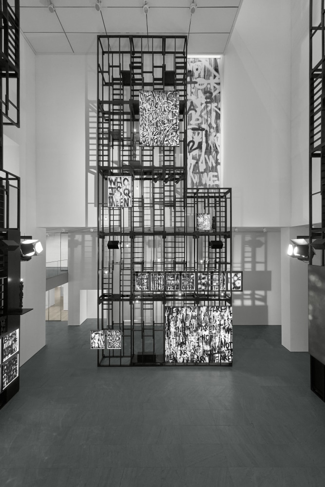 Installation view of paintings by Adam Pendleton