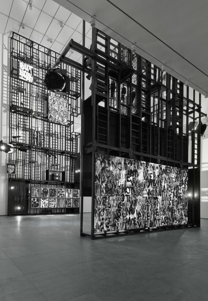 Installation view of paintings by Adam Pendleton