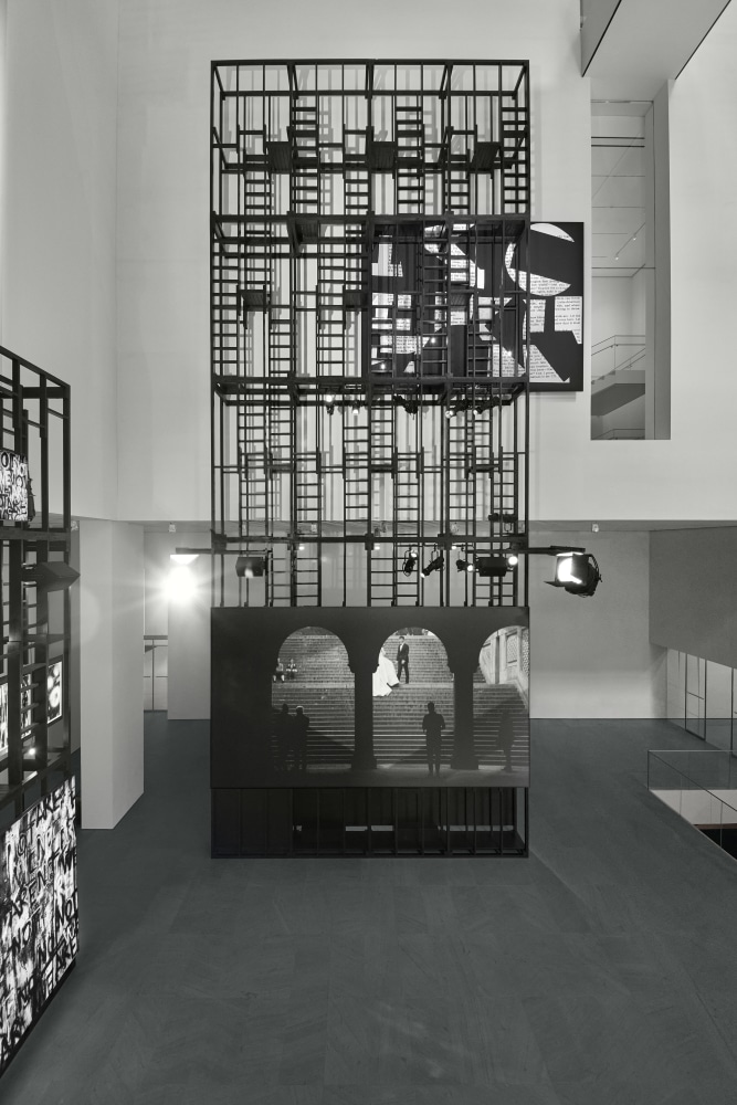 Installation view of paintings by Adam Pendleton